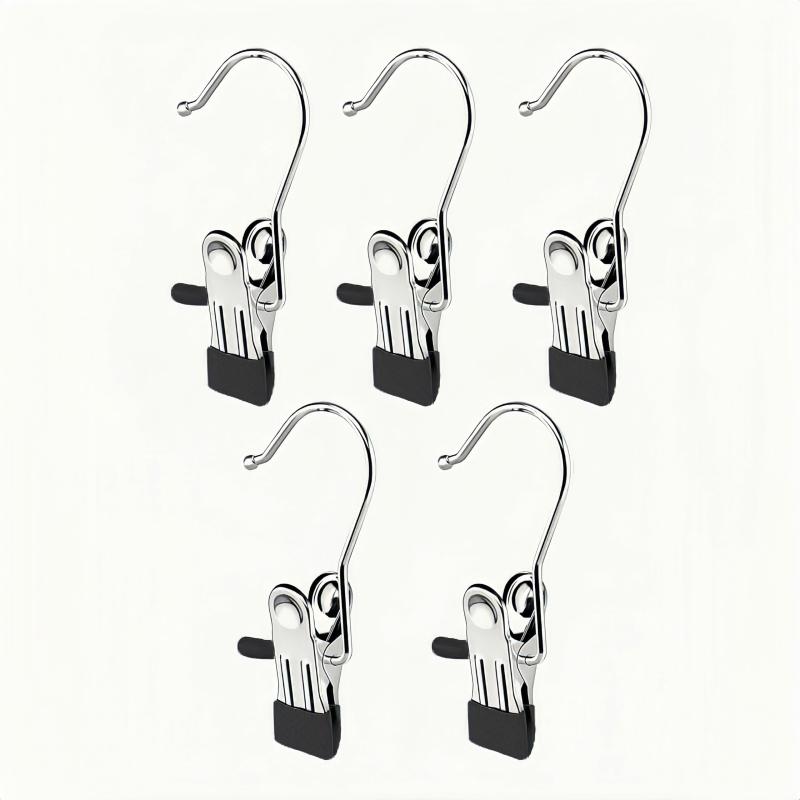 5個セット 家庭用 ノンマーキング ステンレス製 マルチフック 収納ツール シングルクリップ クローゼットハンガー 洗濯バサミ ピンチ