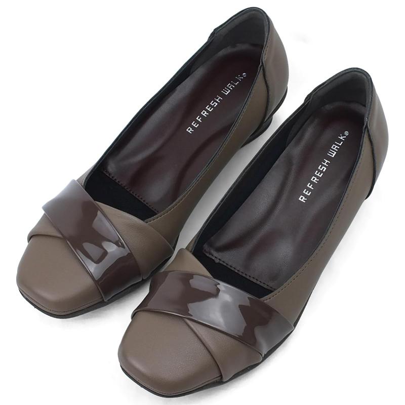 [REFRESH WALK] リフレッシュウォーク パンプス クロスベルト エナメル コンフォート ウェッジソール 4E 軽量 外反母趾 屈曲 防滑