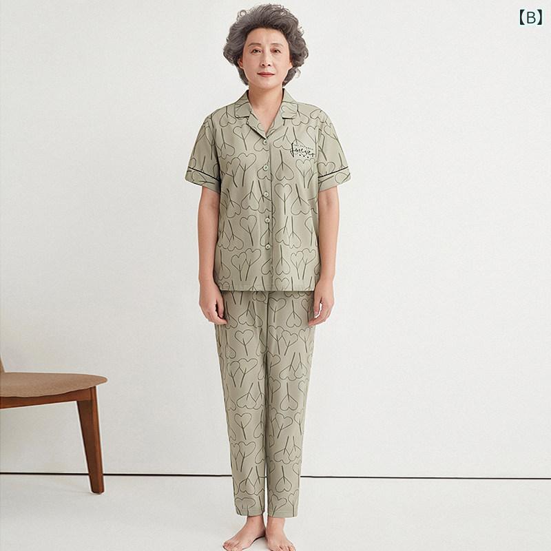 北摂軽太郎便のパジャマ レディース 春夏 上下セット 半袖 長ズボン 部屋着 ルームウェア 綿100％ 柔らかい 薄手 ゆったり 体型カバー 着痩せ お腹周り カバー 大きいサイズ 母の日 プレゼント 通気性 吸湿性 肌触り 快適 ナチュラル シンプル 普段使い 寝間｜アングル2