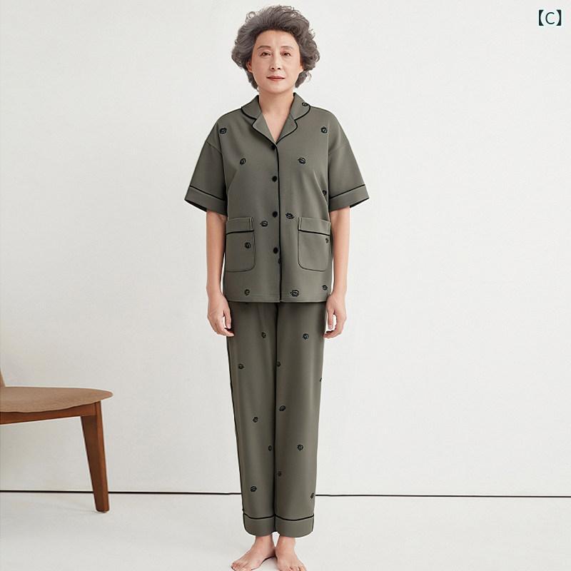 北摂軽太郎便のパジャマ レディース 春夏 上下セット 半袖 長ズボン 部屋着 ルームウェア 綿100％ 柔らかい 薄手 ゆったり 体型カバー 着痩せ お腹周り カバー 大きいサイズ 母の日 プレゼント 通気性 吸湿性 肌触り 快適 ナチュラル シンプル 普段使い 寝間｜アングル3