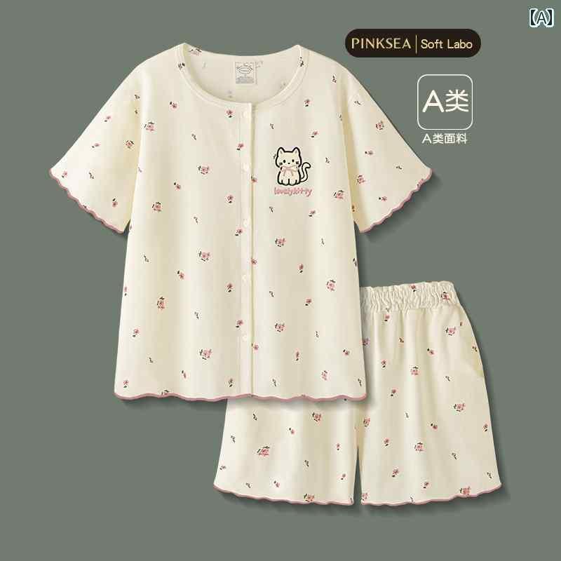 薄手 涼しい レディース パジャマ 夏の 女性用 パジャマ A級 モダールコットン 半袖 ショート パンツ レディーススーツ かわいい 猫の レディース ホームウェア