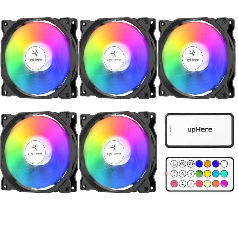 Novonest 120mm RGB PCケースファン 中を光らせる 静音タイプ 25mm厚 6PIN リモコンで制御 5本1セット