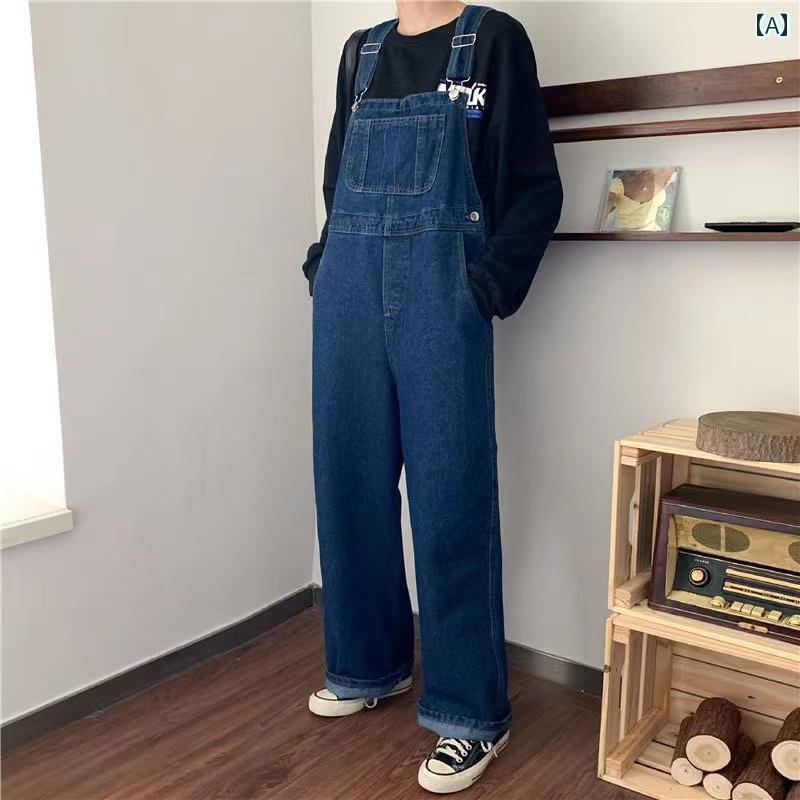 メンズ オーバーオール つなぎ 風 デニムオーバーオール メンズ 2025 春秋 ゆったり ストレート カップル ワイド レッグ ジャンプスーツ パンツ