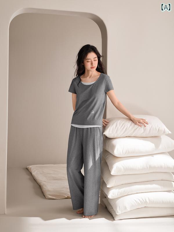 ルームウェア ママ レディース パジャマ 静 雲【 クール ディープ パジャマ 70】 ソフト レディース 夏 半袖長 ズボン ホームウェア 胸 パッドセット 付き