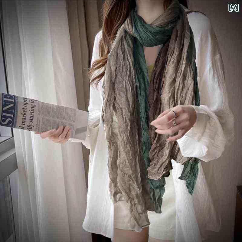 スカーフ エレガント レディース 薄手 グリーン コーヒー 色の コットンと リネンの 装飾的な 小さい ..