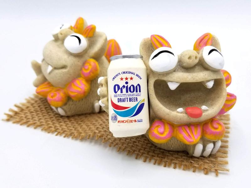 沖縄 お土産 雑貨 シーサー オリオンビール 乾杯大笑い ピンクのサムネイル