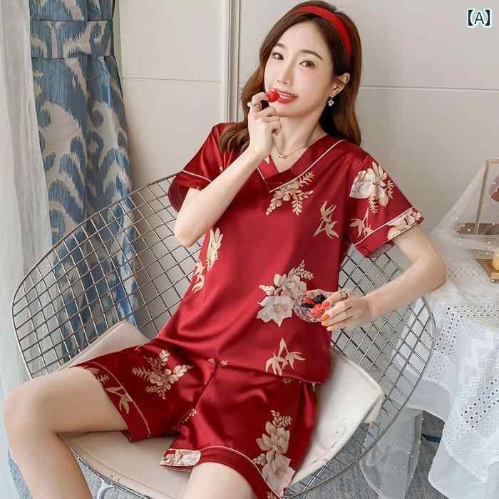 ルームウェア ママ レディース パジャマ 冷感 パジャマ レディース 2025夏 ハイエンド イミテーション シルク 半袖 ショート パンツ スーツ ホームウェア 大きいサイズ