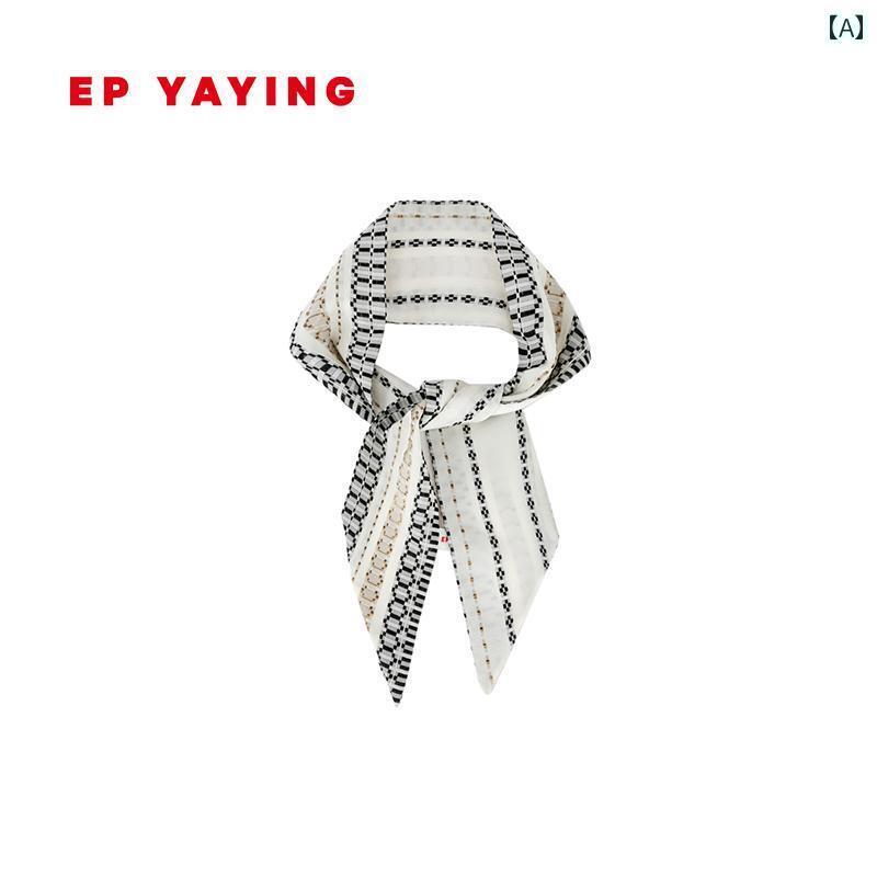 スカーフ エレガント レディース EP YAYING Yaying スカーフ シルクリボン ロング プリント シルクスカ..