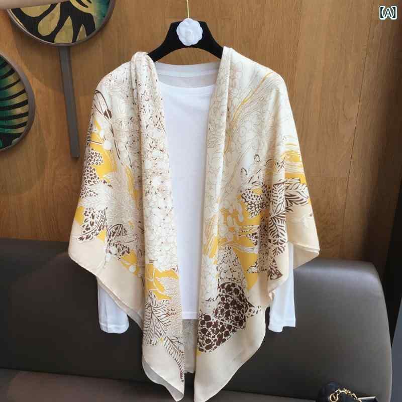 スカーフ エレガント レディース 夏の 大型 ベージュ 花柄 旅行用 日焼け防止 サンシェード コットン＆..