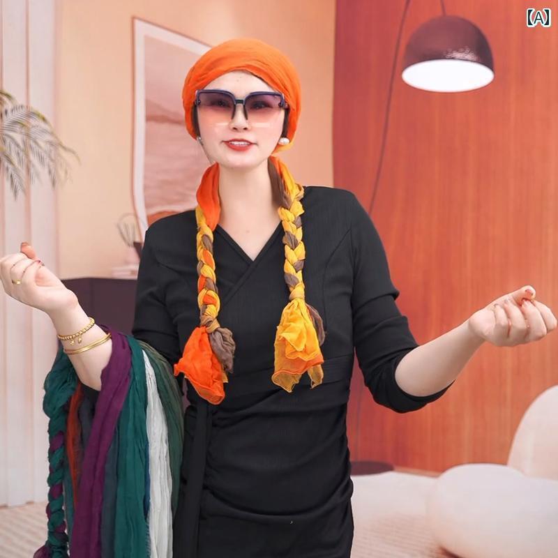 スカーフ エレガント レディース 2025 春秋 グラデーション 編み スカーフ 女性用 スタイリッシュな 薄..