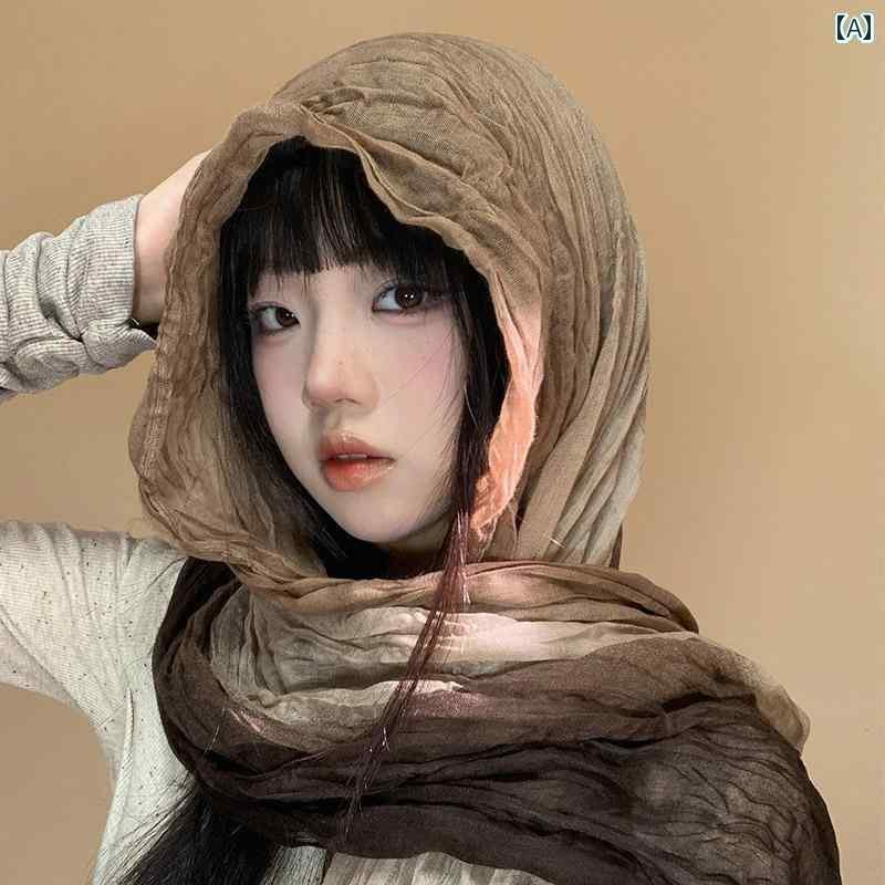 薄手 ストール スカーフ レディース レトロ エスニックの スカーフ 荒野 リネン プリーツ ヘッド 2025..