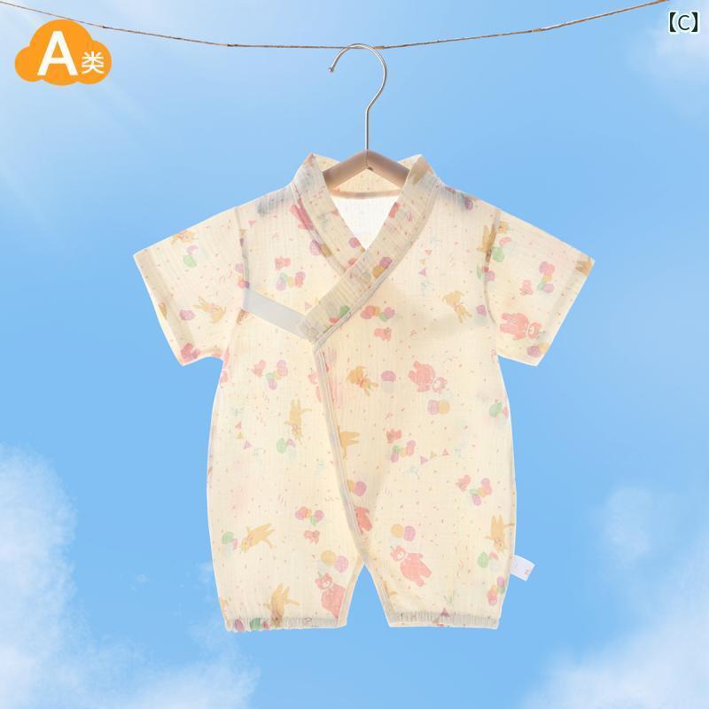 ベビー服 パジャマ ルームウェア ベビー 半袖 ジャンプスーツ 夏用 薄手 ガーゼ コットン ロンパース 新生児用 パジャマ 男の子 女の子 ベビー用
