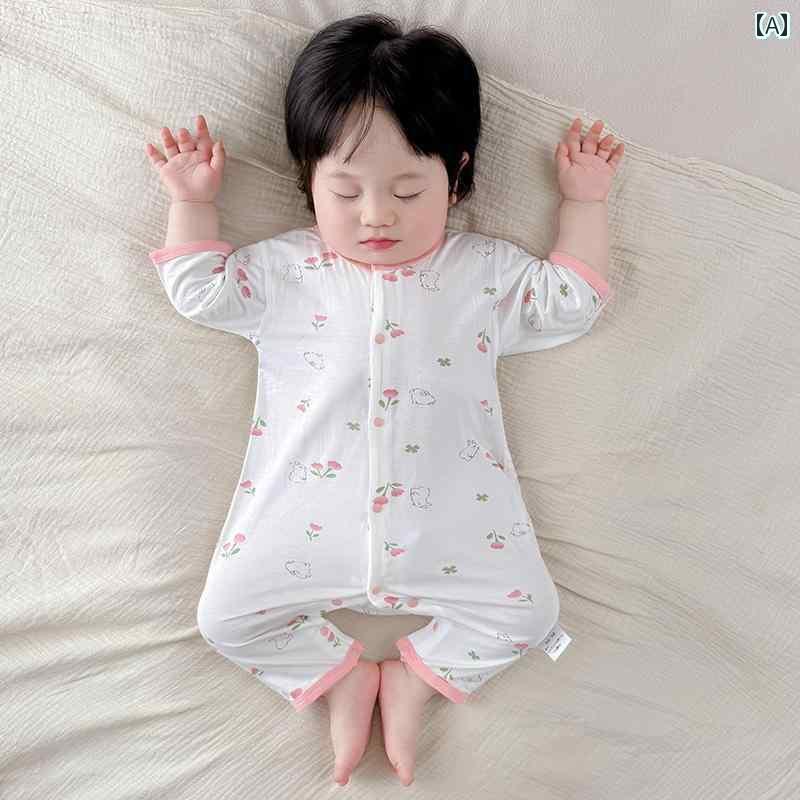 ベビー服 パジャマ ルームウェア ベビー 服 夏用 薄手 モダール ジャンプスーツ 半袖 ズボン 冷感 パジャマ 空調 夏服