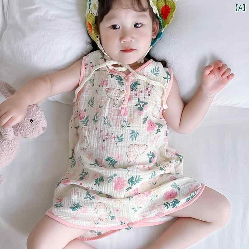 ベビー服 パジャマ 快適 夏用 ベビー パジャマ ホーム 服 ジャンプスーツ 綿 ガーゼ 子供用 ノースリー..