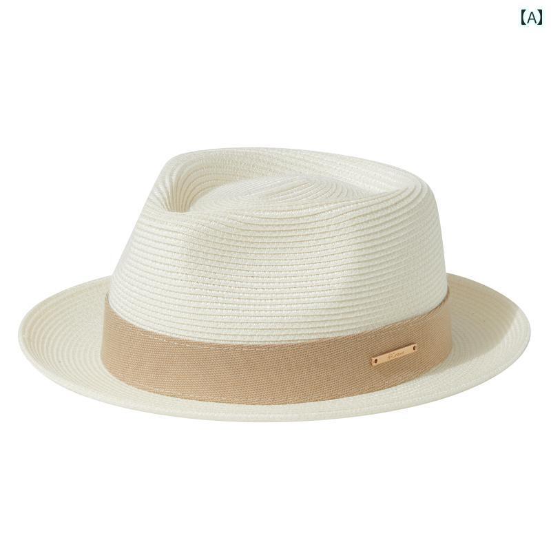 麦わら帽子 日焼け防止 レディース クリーム 色の 白い 夏用 パナマ 麦わら 帽子 男性用と レディース カール した つばの ジャズ ハット 休暇用の 小さい 日よけ