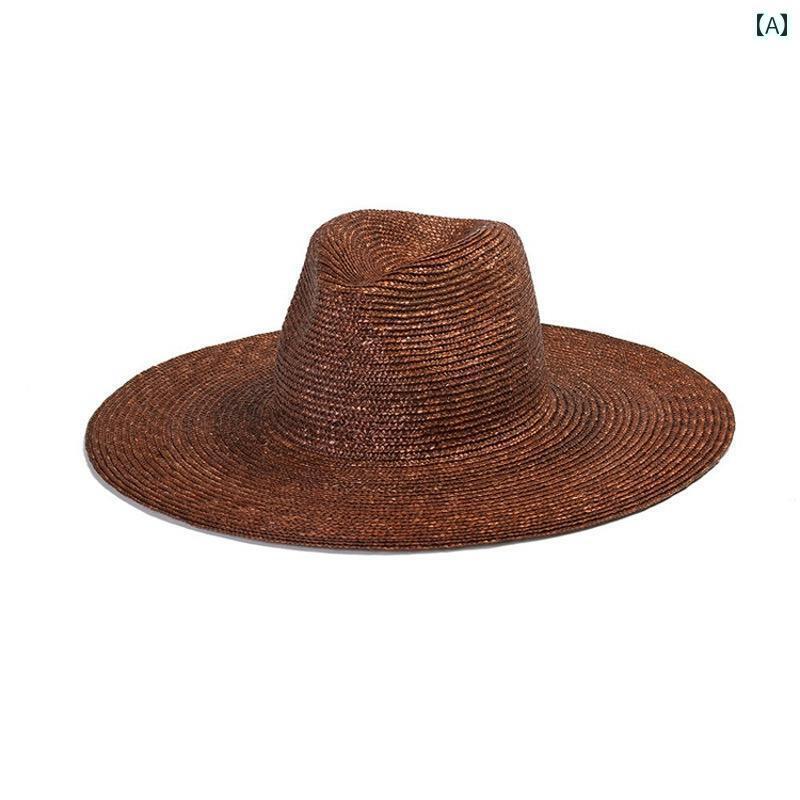 麦わら帽子 日焼け防止 レディース と アメリカ 春夏 シンプルで な コーヒー 色の つば 広の 繊細な ..