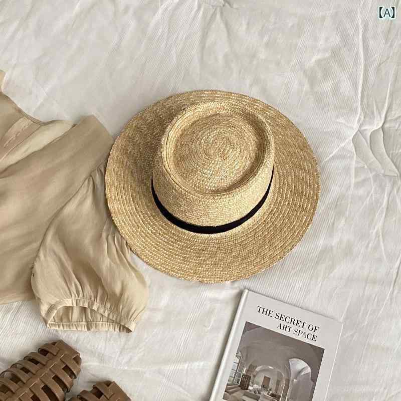麦わら帽子 日焼け防止 レディース 麦わら 帽子 レディース 夏用 平らな つばの サンハット レディース..