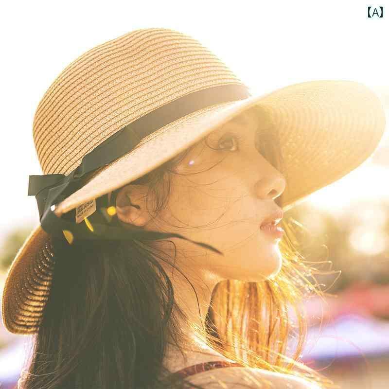 麦わら帽子 日焼け防止 レディース 麦わら 帽子 レディース 夏 旅行 海辺 サンハット アウトドア キャ..