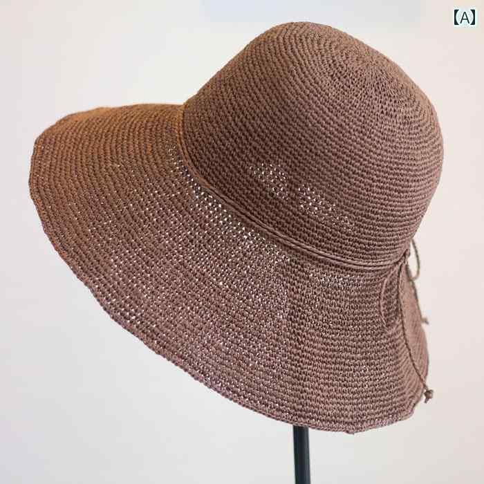 麦わら帽子 日焼け防止 レディース 手編みの ララ 麦わら 折りたたみ 式 レディース 夏用 バケット ハ..