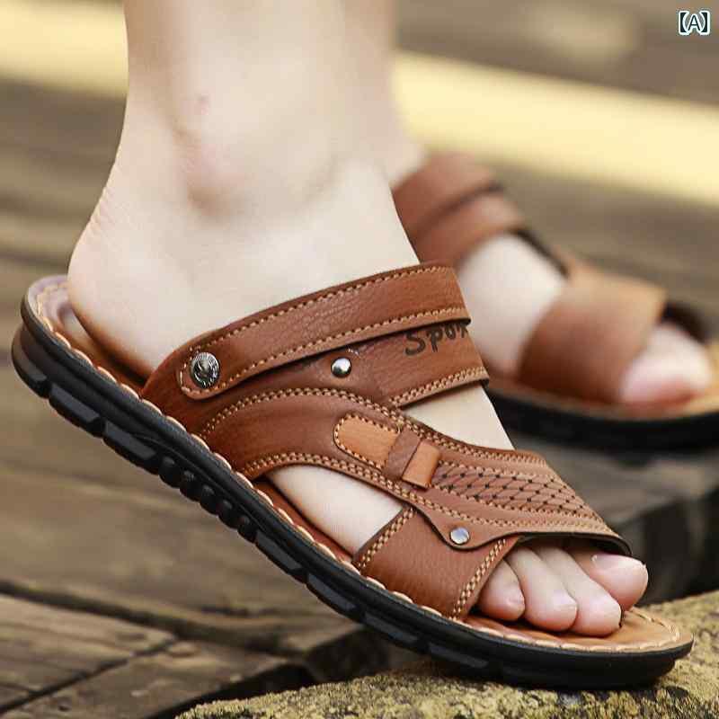 履き心地抜群 メンズ サンダル 夏の メンズサンダル 2025 ビーチ サンダル メ ンズ 運転 レジャー 滑り止め アウターウェア レザーサンダル デュアルパーパス