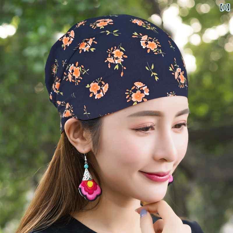 ターバン キャップ レディース 夏の レジャー 薄型 プリント ターバン 帽子 防塵 ヘッド スカーフ 白髪..