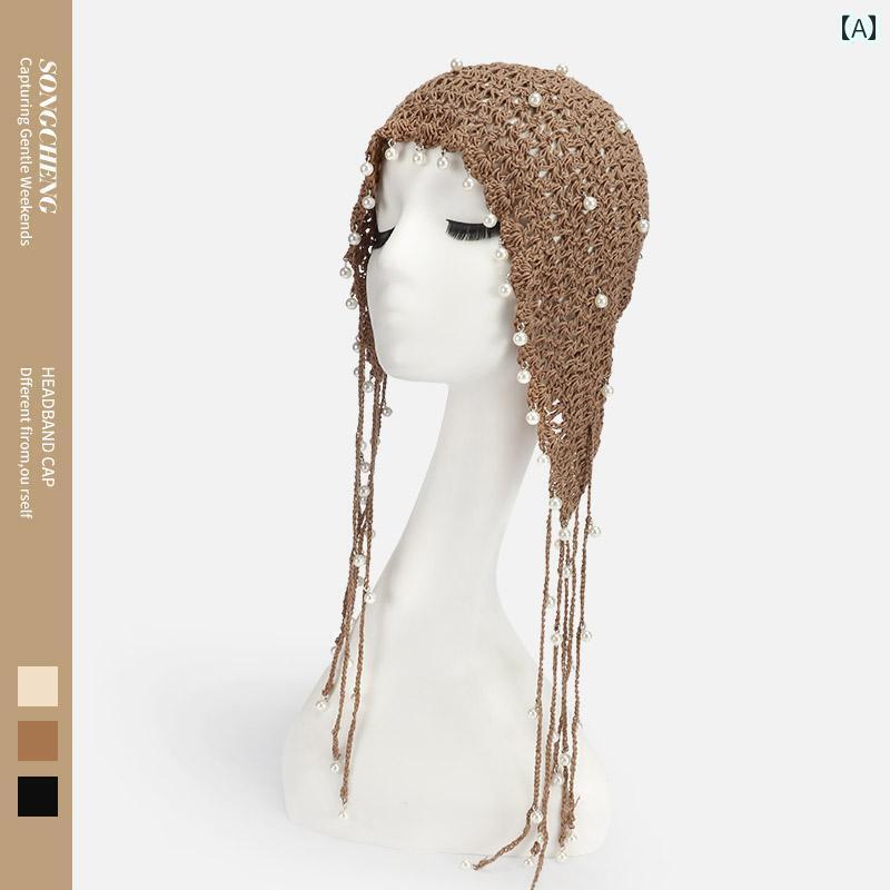 ターバン キャップ レディース 手編み タッセル 包 頭 帽子 エスニック かぎ 針 編み 花 旅行 雲南 ス..