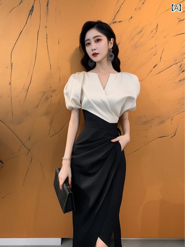 ドレス パーティードレス レディース フランスの お姫様 高級 精巧 フォーマルな 機会の 黒と 白の コントラストの ドレスの 子供の 夏