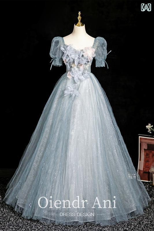 ドレス パーティードレス レディース OiedrAni 青い 芸術 試験 卒業 式 軽い イブニングドレス スカート 女の子 18歳 女子 高校生 ホスト