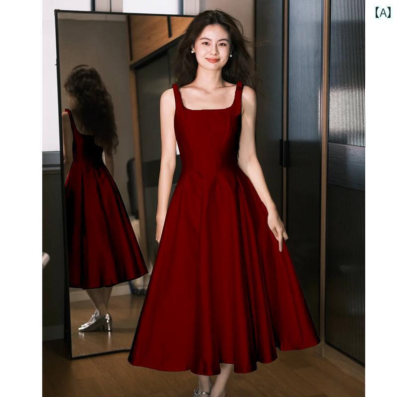 ドレス パーティードレス レディース 小柄な 花嫁の サテン トースト ドレス 2025年 婚約 ドレス。 普..