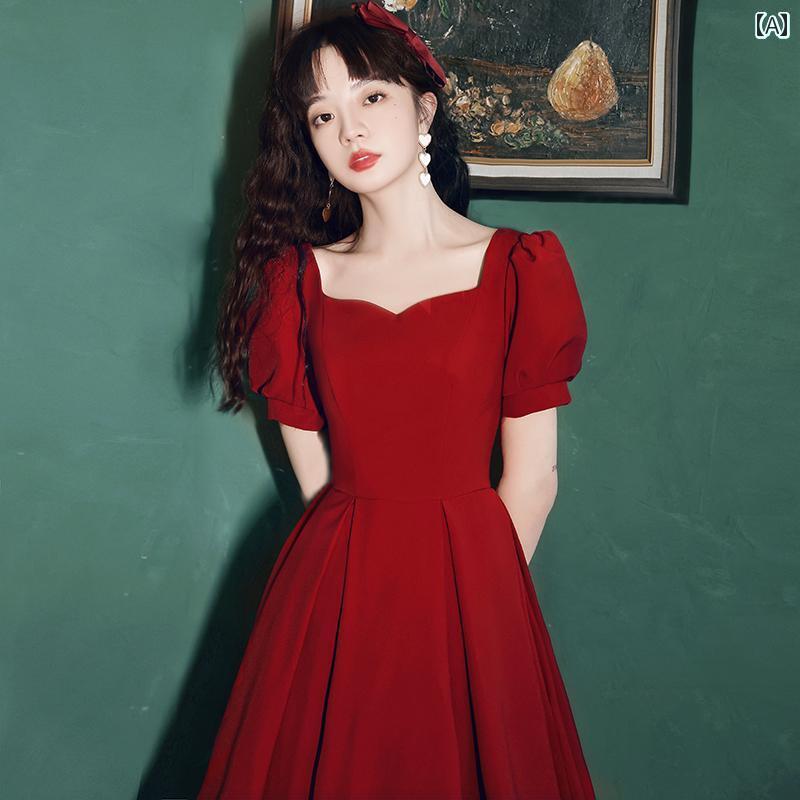 ドレス パーティードレス レディース トースト ドレスの 花嫁の 長袖の 赤い 小柄な ウェディング 婚約..