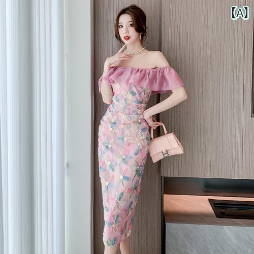 ドレス パーティードレス レディース レディースの ある レディ ドレス 夏用 フリル ワンショルダー ス..