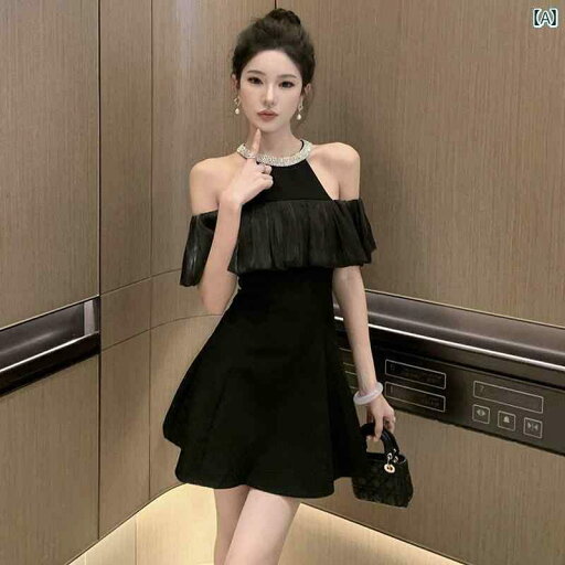 エレガント ドレス パーティードレス ヘビー ラインストーンの 魅惑的 オフショルダーの 黒 ドレス 女性用 サマー バースデー パーティー用 スモール イブニングドレス エレガント ドレス パーティードレス ヘビー ラインストーンの 魅惑的 オフショルダーの 黒 ドレス 女性用 サマー バースデー パーティー用 スモール イブニングドレス