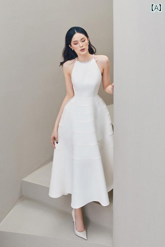 きれいめ ドレス パーティードレス ベトナムの 女性用 ホワイト エンゲージメント ドレス 重厚な ライ..