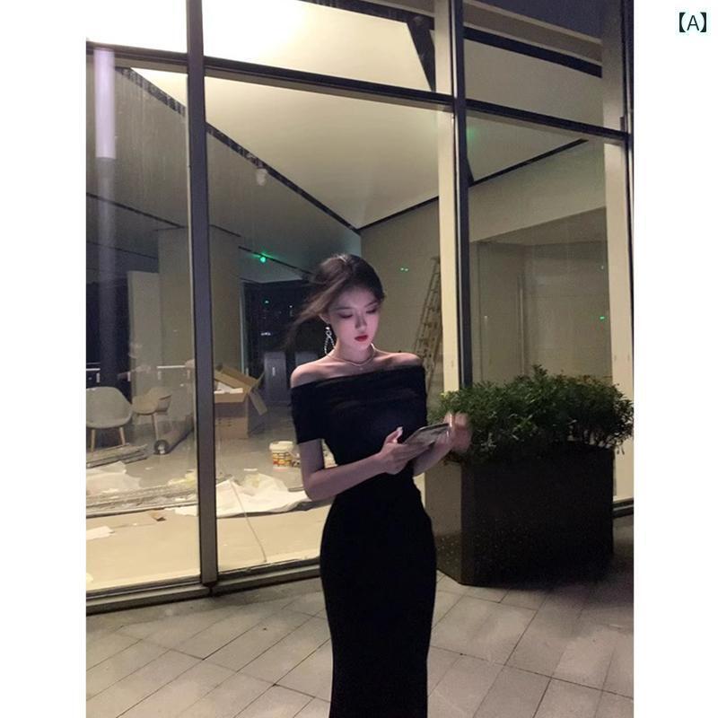 きれいめ ドレス パーティードレス フレンチ 高級 誕生日 パーティー ドレス エレガントの 黒の ワンショルダー 夏