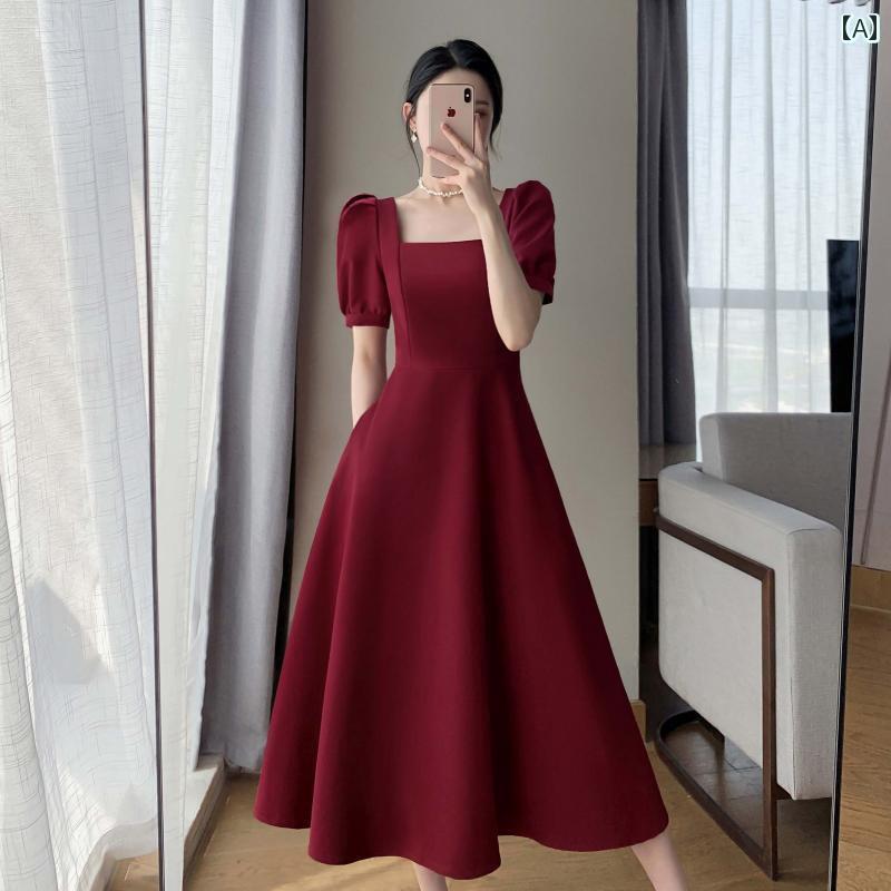 きれいめ ドレス パーティードレス 赤い ドレスの 女性 2025 春夏 フランスの ウエスト スリム トースト ドレス エンゲージメント