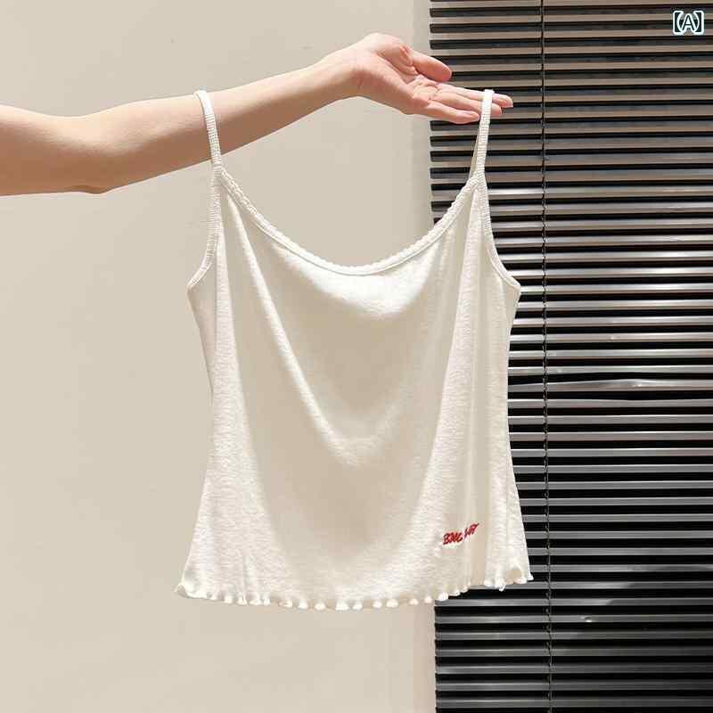 キャミソール シンプル レディース Xia Zhenは 夏に レディース 美しい 刺繍 文字の テクスチャ 付き 小型 キャミソール 小型で スリム フリル トップです。