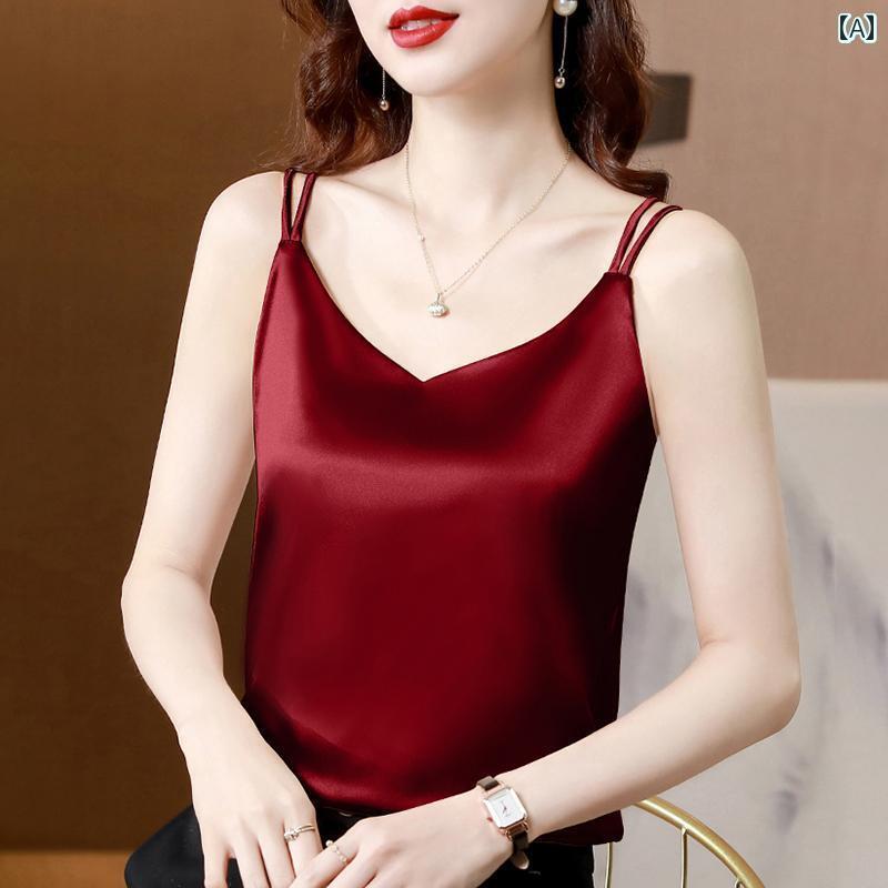 キャミソール シンプル レディース ブラック ベスト スリング レディース 春夏 スーツ アセテート イン..