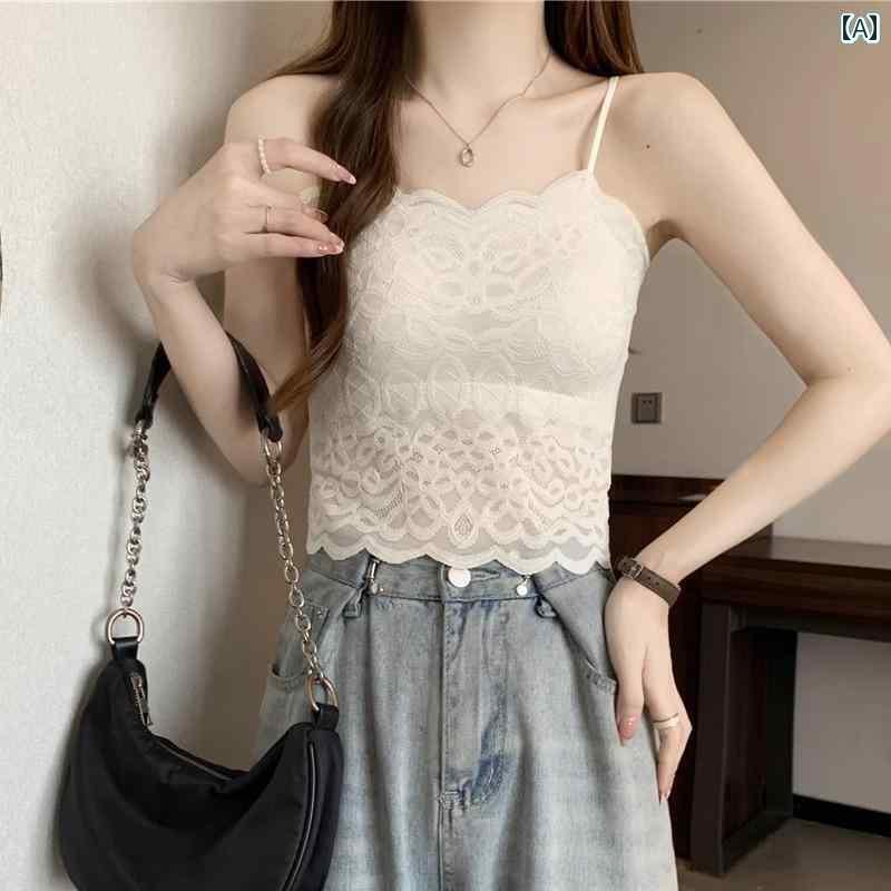 キャミソール 合わせやすい インナー レディース レースキャミソール 女性用 夏用 胸 パッド 付き 2025年 チューブ トップ 美しい バックブラ 一 体型 露出 防止