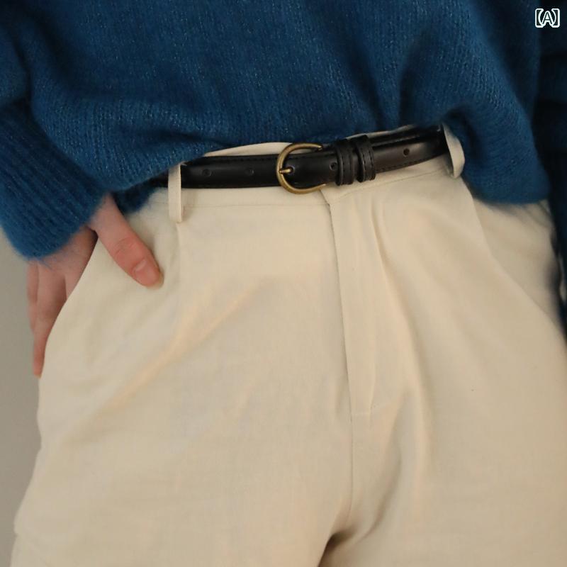 ベルト シンプル レディース センス スモール ベルト レディースジーンズ レディース ズボン 薄型 レトロ 装飾 ブラウン