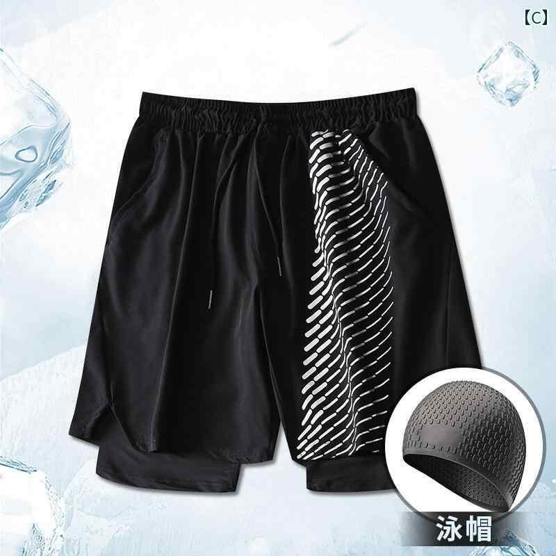 海パン メンズ 水着 男性用 水泳 パンツ セット 恥ずかしがり 屋 2 層 裏地 ゆったり 速乾 5点 ビーチ 用品 水着 スイムキャップ