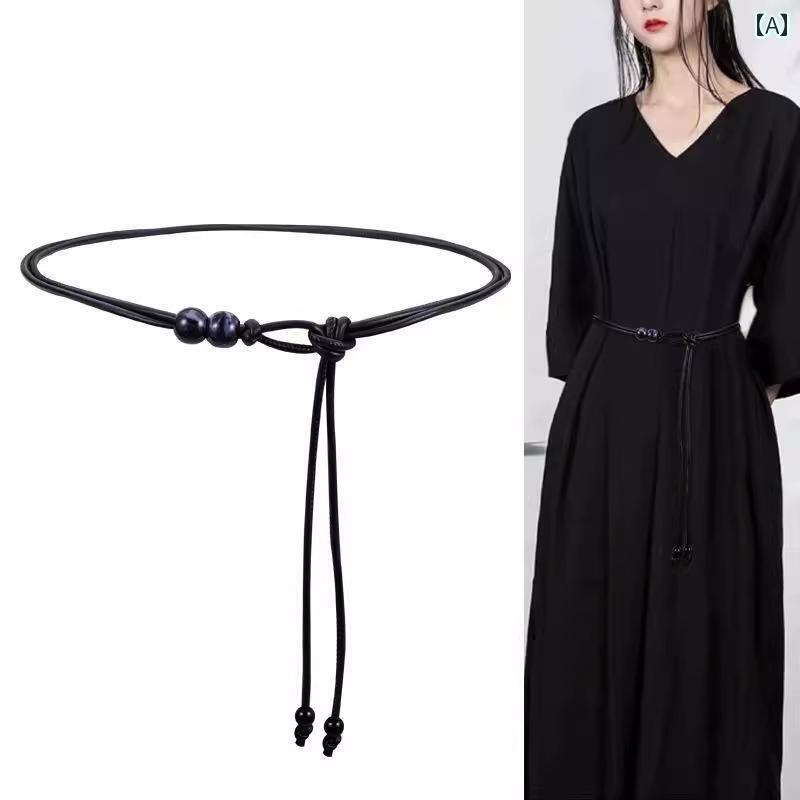 レディースベルト エレガント ドレスの 細い ベルト アクセサリー レディース 革 ウエスト チェーン スカート セーター コート 高級 黒 小さい