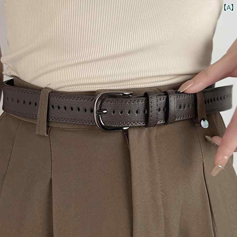 レディースベルト エレガント パンチ 不要 ベルト レディース ブラウン ISN スタイル ジーンズ 装飾 2025