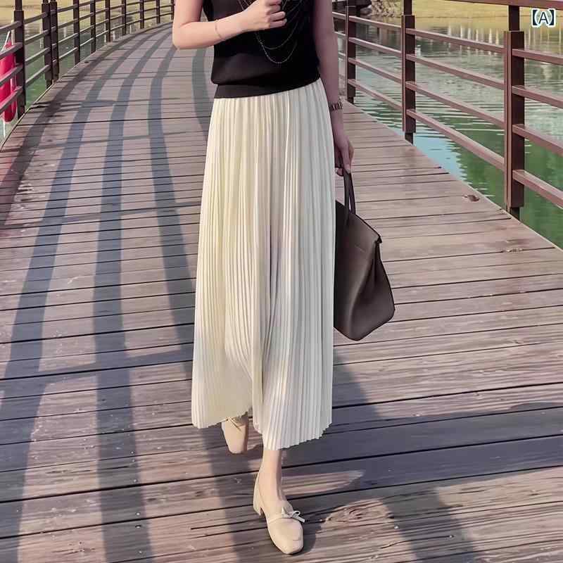 ハイウエスト スカート レディース 女性用 ベージュスカート 2025夏 韓国 シンプル 無地 ハイエンド スリム プリーツスカート