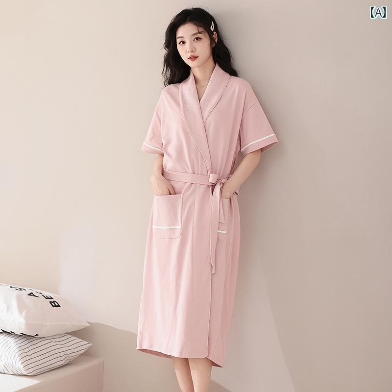 バスローブ パジャマ 女性用 ナイトガウン 夏用 薄手 モーニング バスローブ 2025年 入浴後に 着用 する 綿 パジャマ