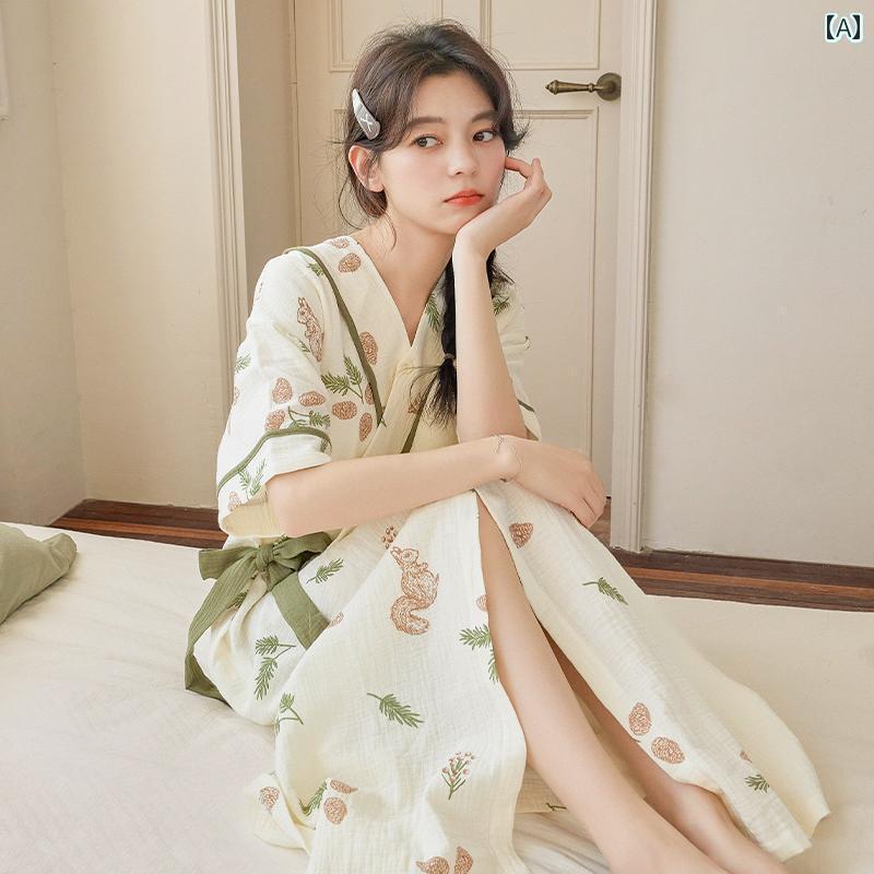 バスローブ パジャマ 女性用 バスローブ ロング 家庭用 吸水性 速乾 綿 ガーゼ 2025年 着用 可能 バス タオル スカート 胸 パッド 付き