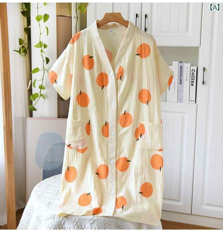 バスローブ パジャマ 夏用 綿 薄手 二 重層 綿糸 レジャー ホーム ナイトガウン レディース ゆったり ミディアム 丈 パジャマ バスローブ