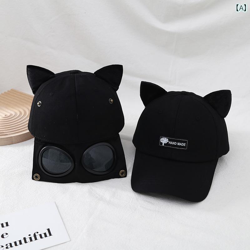 パイロット キャップ メンズ かわいい 猫 耳 飛行 士 メガネ 野球帽 女性用 サングラス ひさし 付き キ..