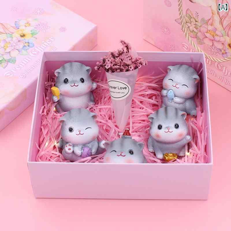 かわいい 飾り 雑貨 かわいい 小さい 猫の 飾り 幸運の デスク トップ 癒し 幸せ オブジェクト シミュレーション 動物の ギフト