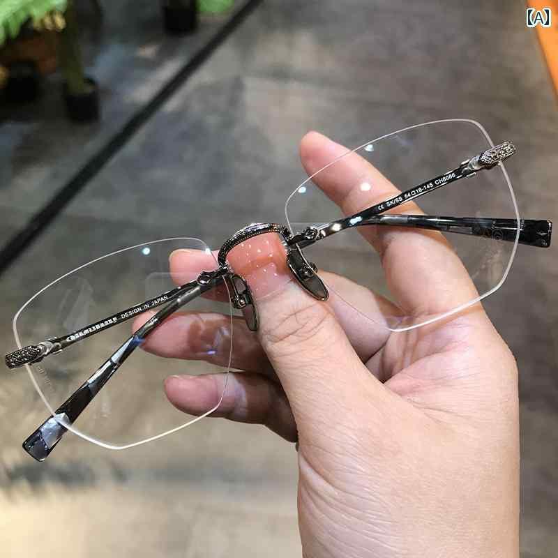 眼鏡 PC眼鏡 ジェーン ダン ルーの 男女兼用 メガネ フレーム レトロ フレームレス チタン 近視用 軽量