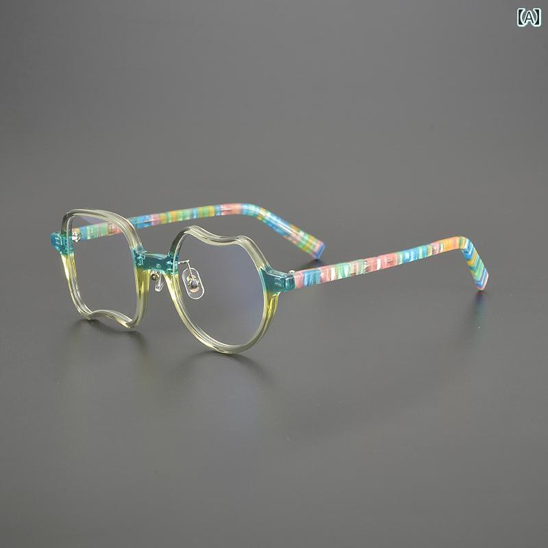 眼鏡 PC眼鏡 の 個性的な メガネ フレーム 軽量 プレート 不規則な 四角と 丸い な メンズ レディース ..